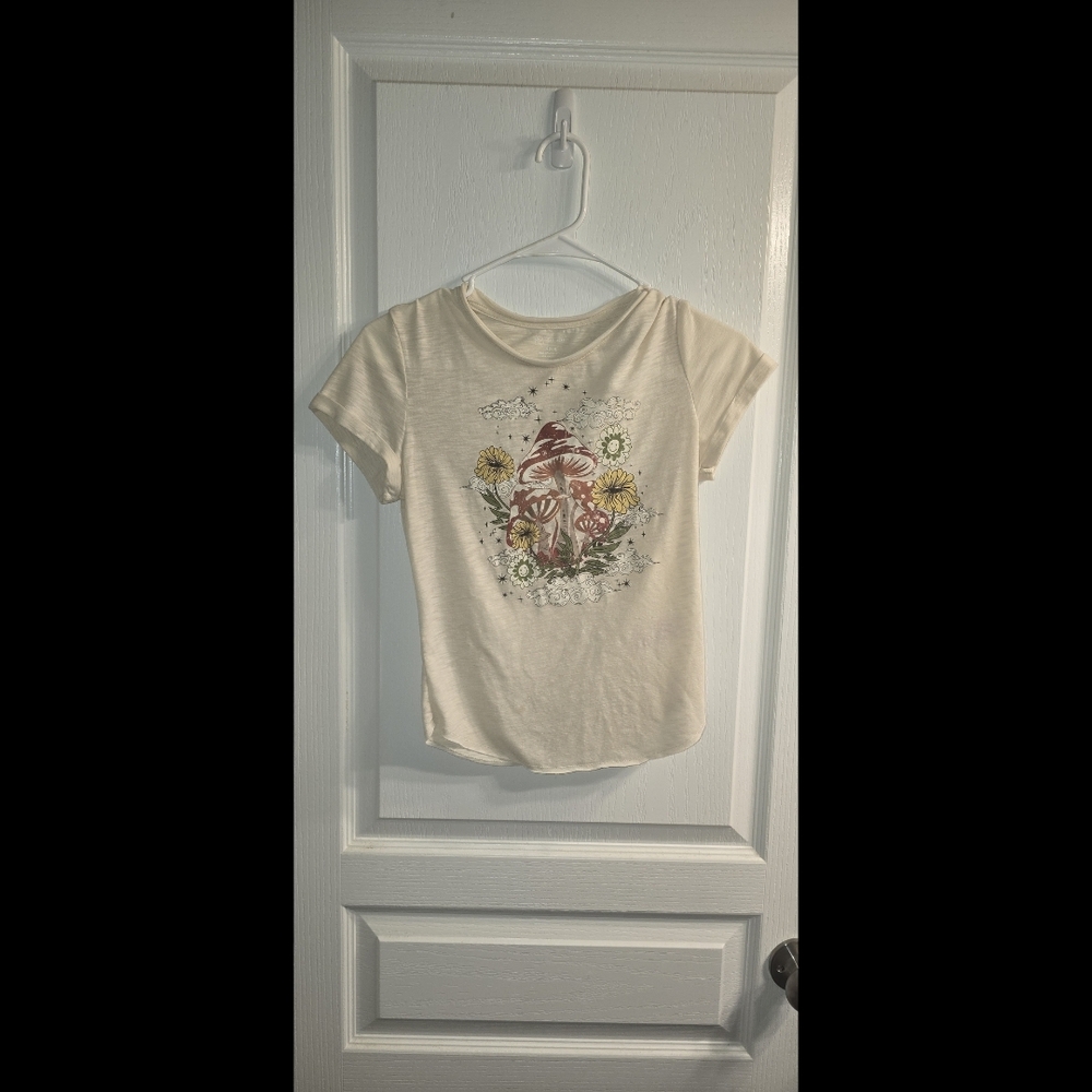 Cream T-Shirt with Mushroom Design